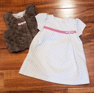 Janie and Jack EUC 12-18 months pindot ponte short sleeve dress & faux fur vest